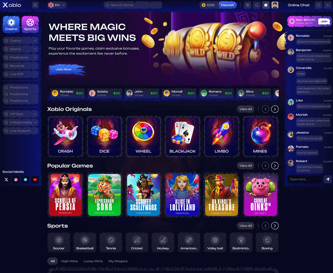 Casino homepage built by Staack Games