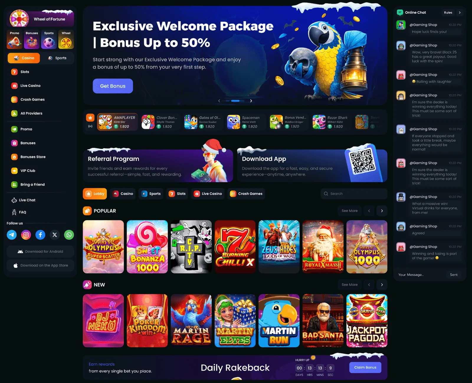 Casino homepage built by Staack Games