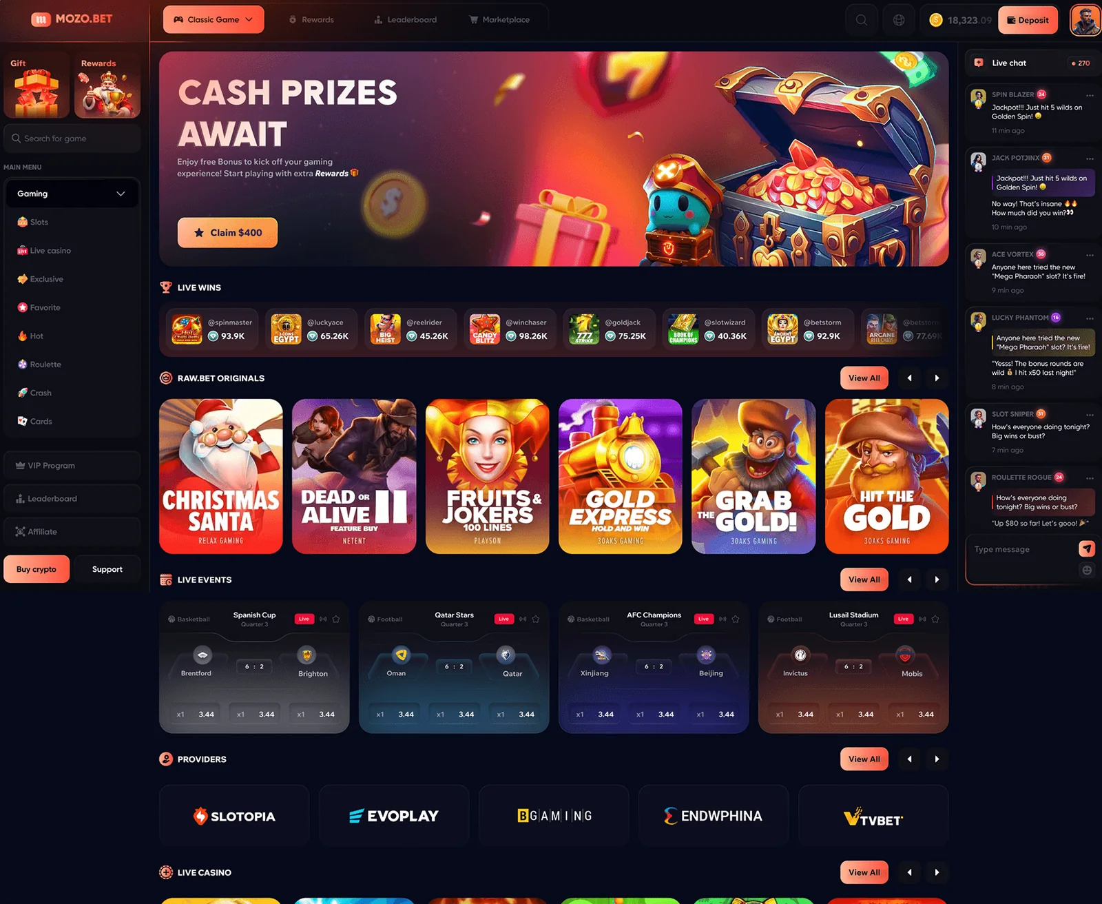 Casino homepage built by Staack Games