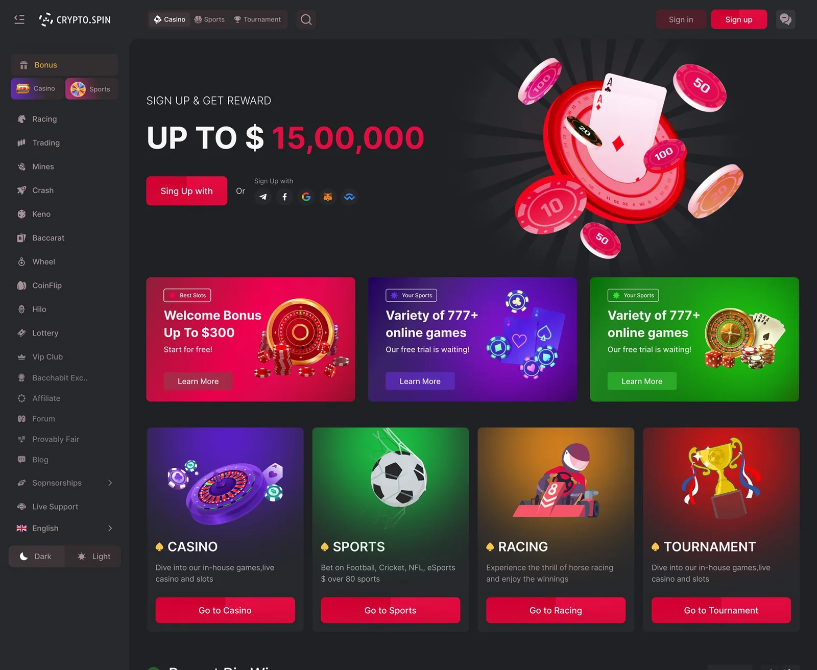Casino homepage built by Staack Games