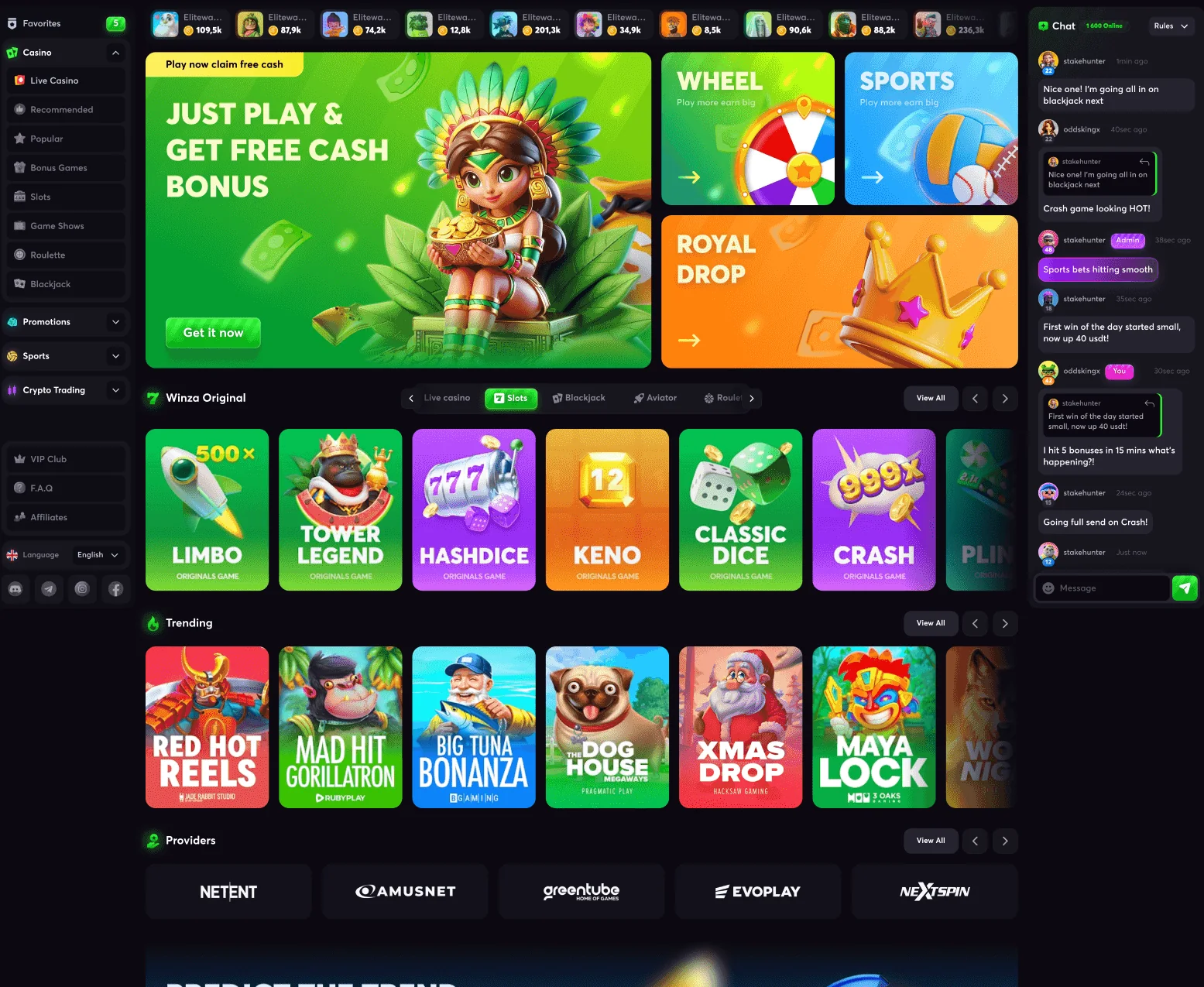 Casino homepage built by Staack Games