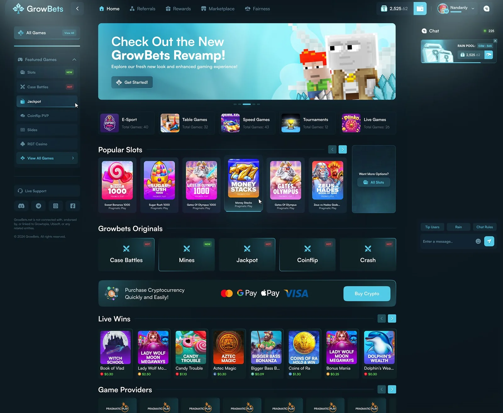 Casino homepage built by Staack Games