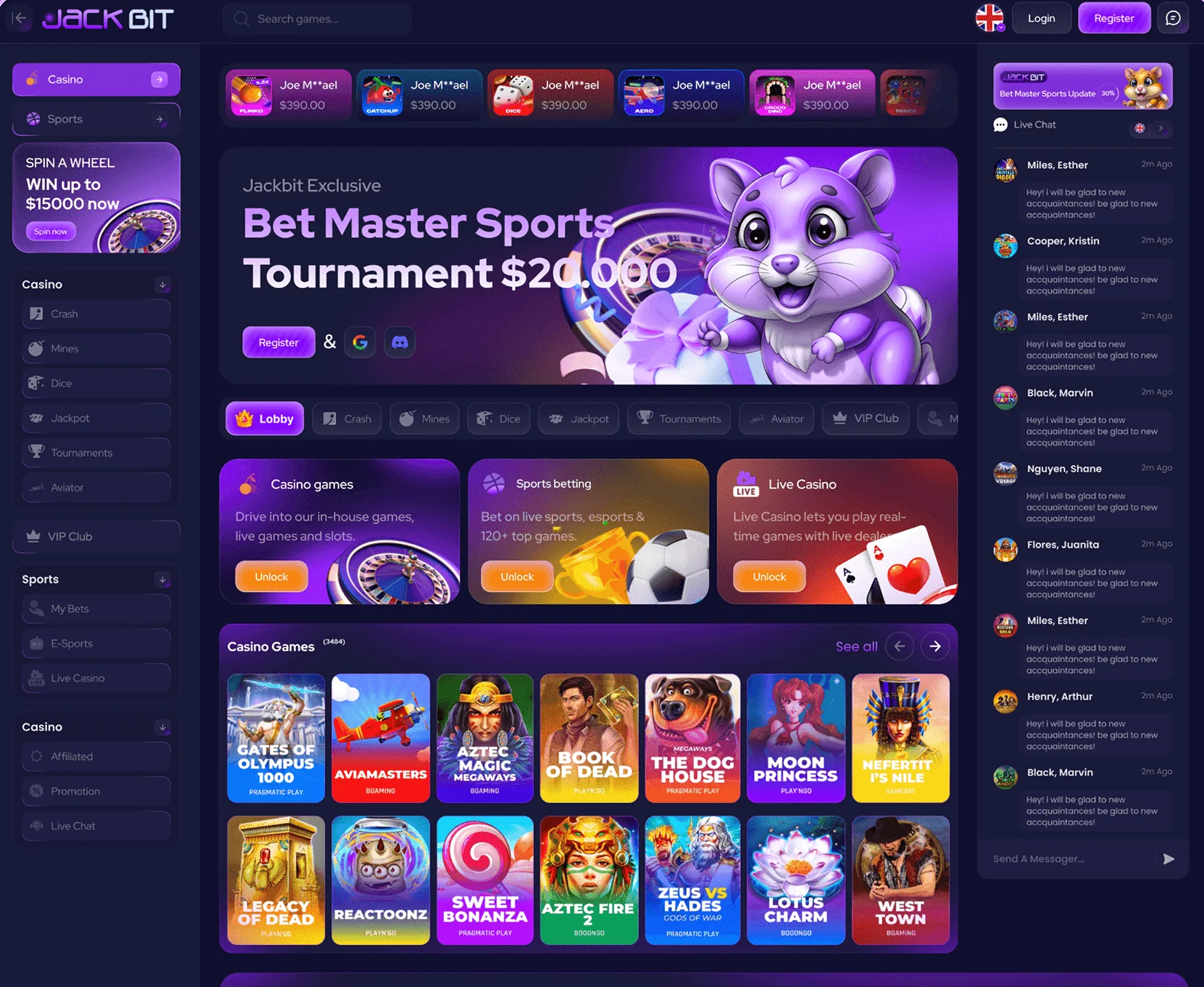 Casino homepage built by Staack Games