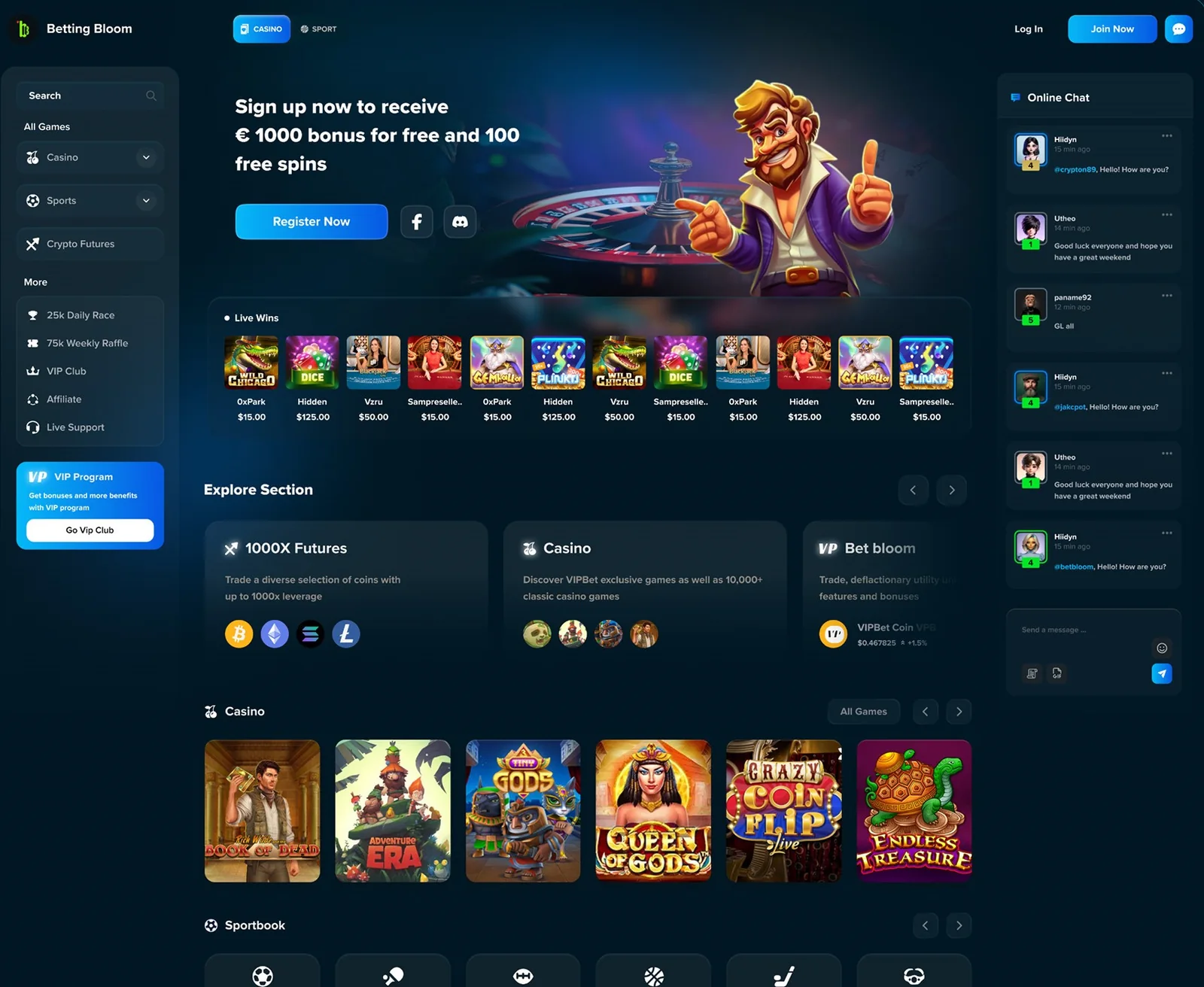Casino homepage built by Staack Games