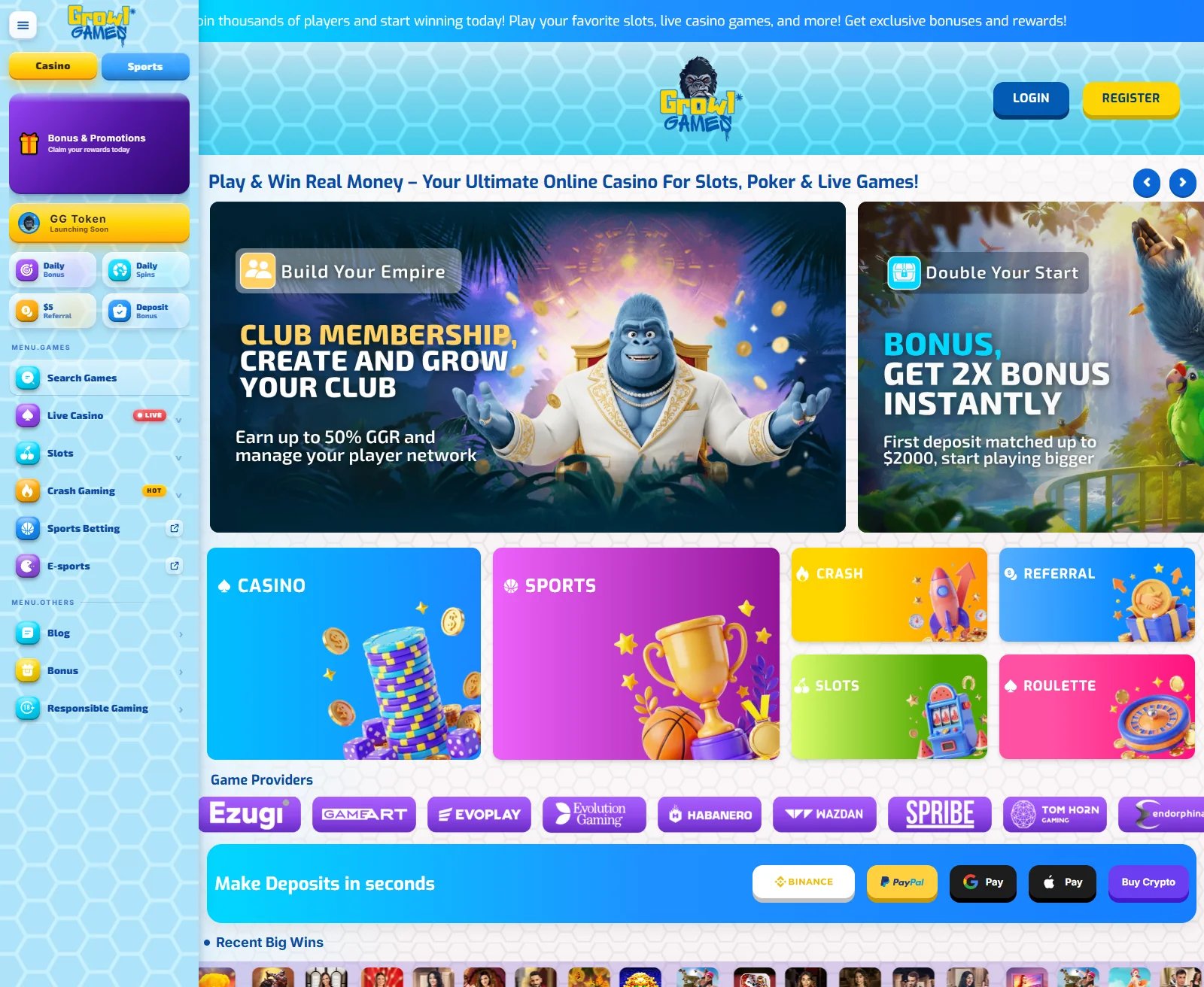 Casino homepage built by Staack Games