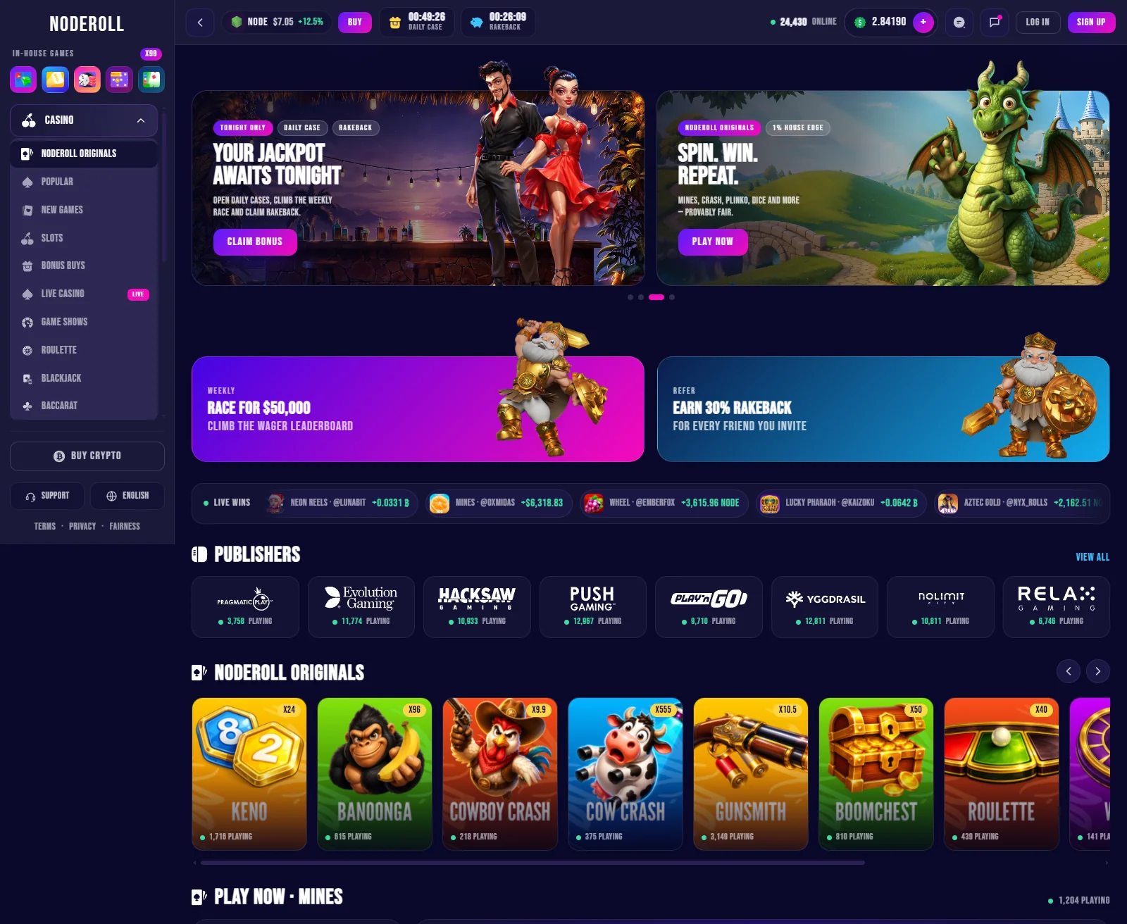 Casino homepage built by Staack Games